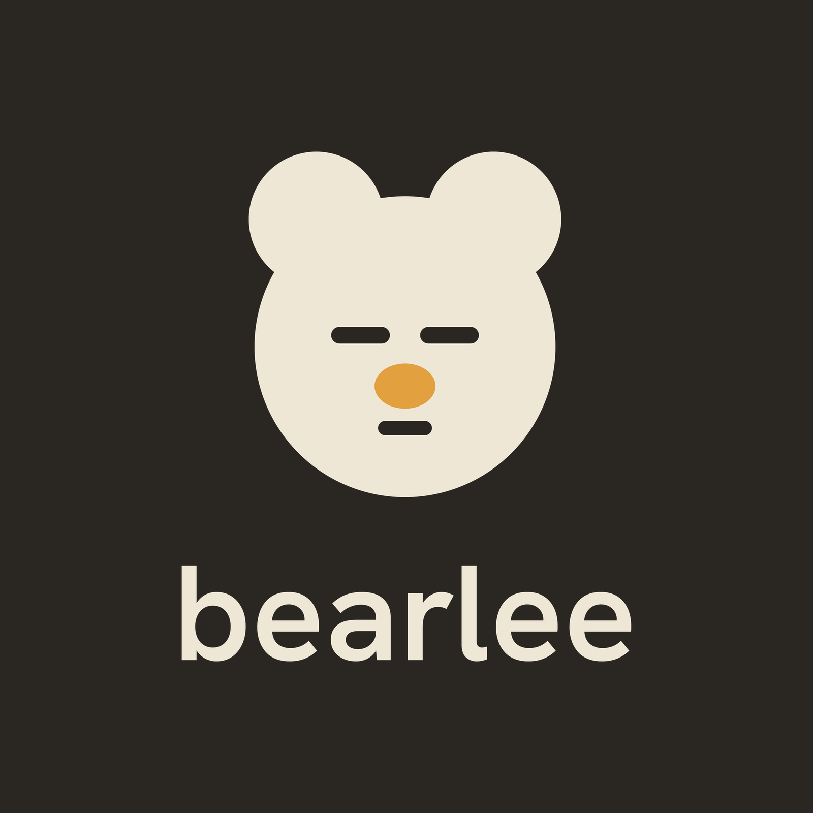bearlee logo, cream bear mascot and wordmark on a dark charcoal background